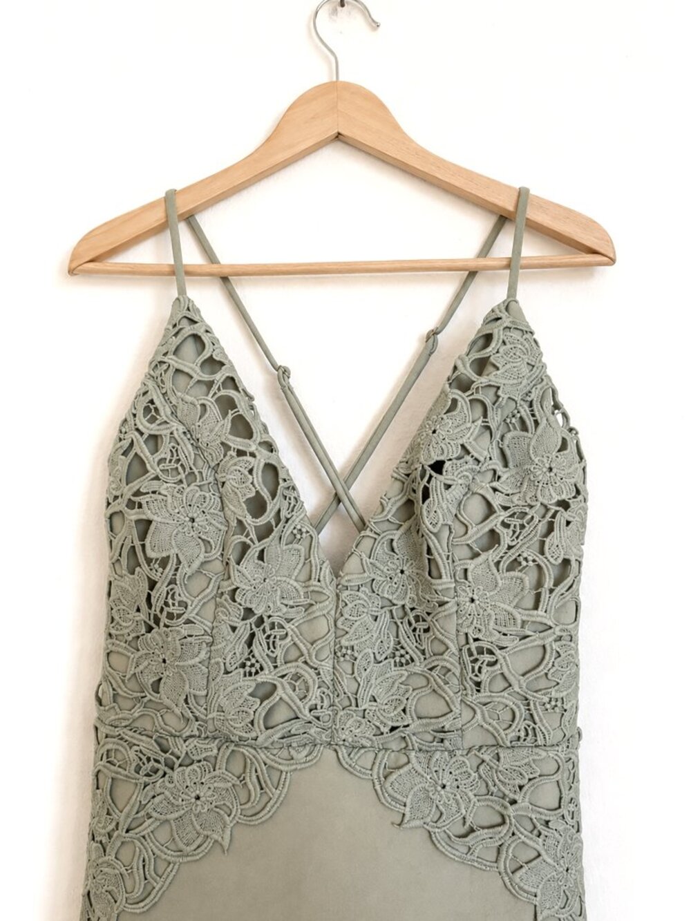 Sage Green Lace Maxi Dress Size L Formal Evening Gown Wedding Guest Bridesmaid - Picture 3 of 16